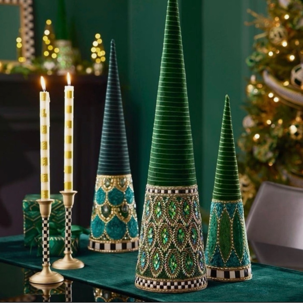 ❤️SOLD❤️MacKenzie-Childs Set Of 3 Emerald Green Jeweled Trees